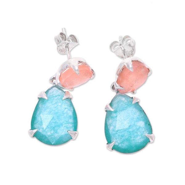 Alternate image for Peach and Blue Quartz Sterling Silver Dangle Earrings Meadow Dawn
