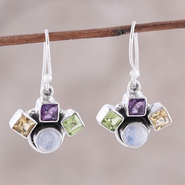 Alternate image for Multi-Gemstone Dangle Earrings Crafted in India Lovely Quartet
