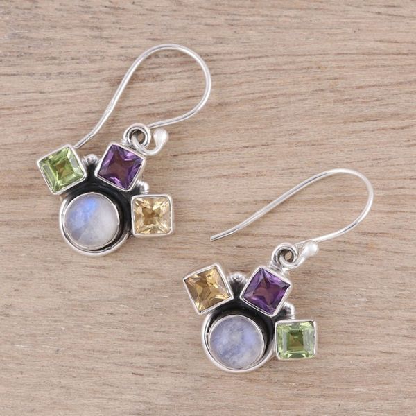 Alternate image for Multi-Gemstone Dangle Earrings Crafted in India Lovely Quartet