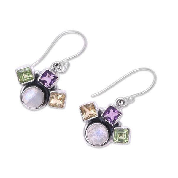 Alternate image for Multi-Gemstone Dangle Earrings Crafted in India Lovely Quartet