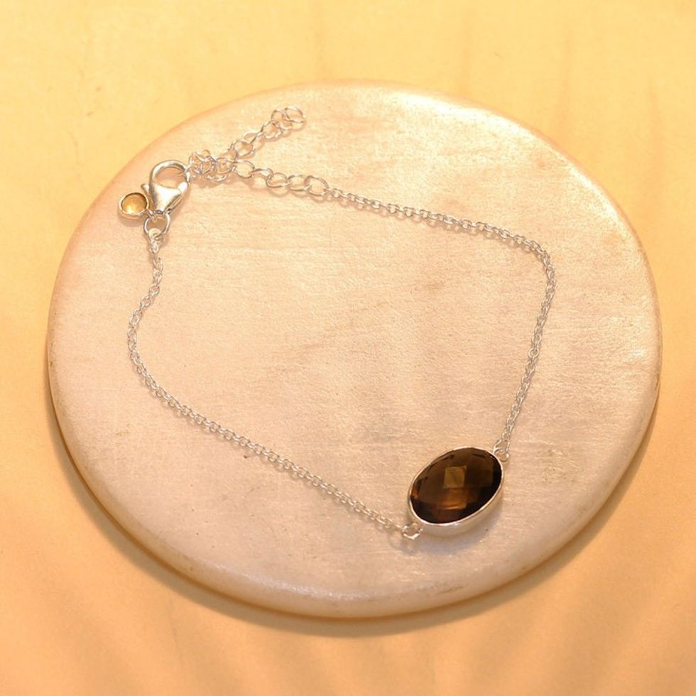 Smoky Quartz and Citrine Pendant Bracelet from India 'Stylish Sparkle'