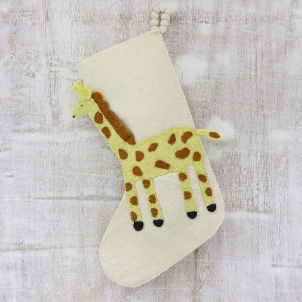 Applique Christmas Stocking with Giraffe 'Giraffe Holiday'