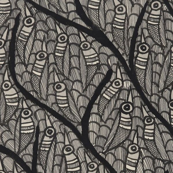 Alternate image for Black and White Madhubani Tree Painting from India Abode of Birds