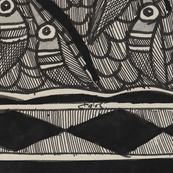 Alternate image for Black and White Madhubani Tree Painting from India Abode of Birds