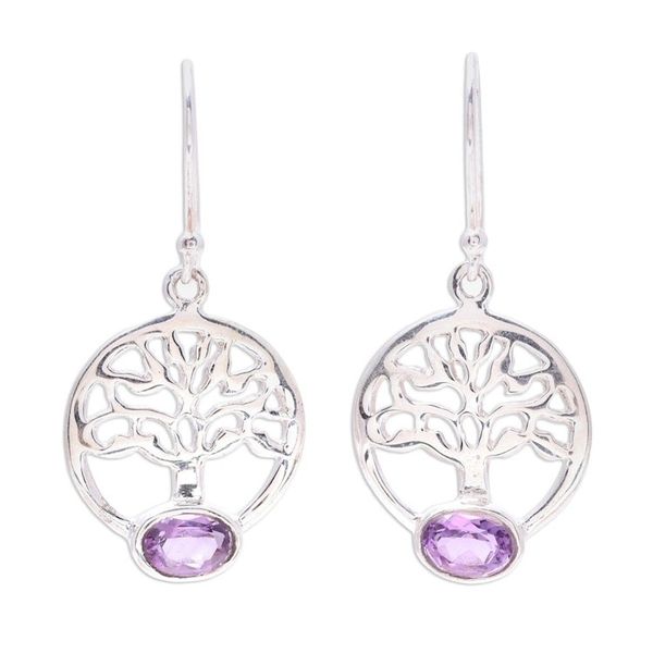 Alternate image for Tree Motif Amethyst Dangle Earrings from India Corona Trees