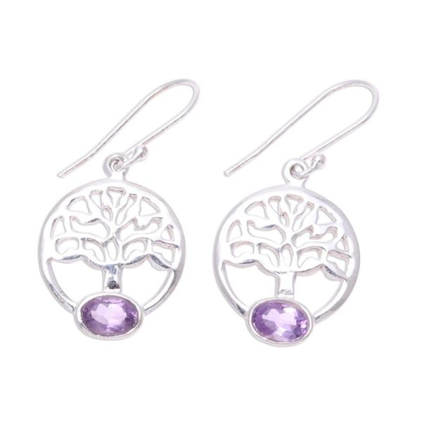 Alternate image for Tree Motif Amethyst Dangle Earrings from India Corona Trees