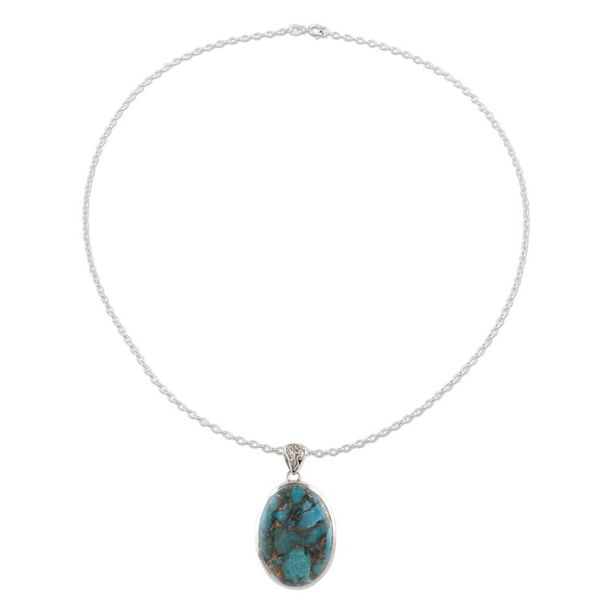 Alternate image for Oval Sterling Silver and Composite Turquoise Necklace Glittering Island