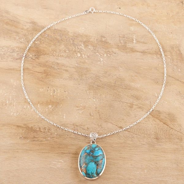 Alternate image for Oval Sterling Silver and Composite Turquoise Necklace Glittering Island