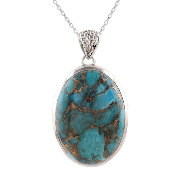 Alternate image for Oval Sterling Silver and Composite Turquoise Necklace Glittering Island