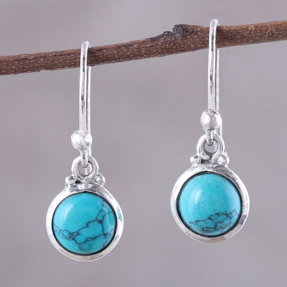 Composite Turquoise and Sterling Silver Dangle Earrings 'Happy Gleam'