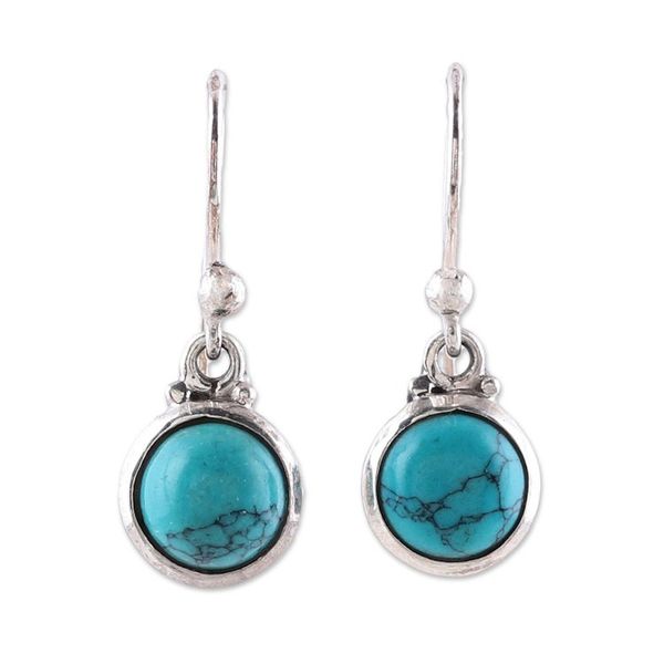 Alternate image for Composite Turquoise and Sterling Silver Dangle Earrings Happy Gleam
