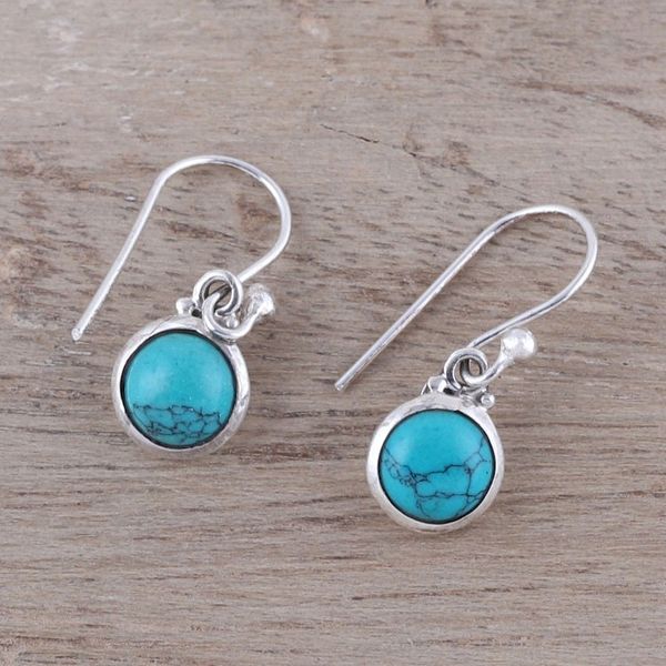 Alternate image for Composite Turquoise and Sterling Silver Dangle Earrings Happy Gleam