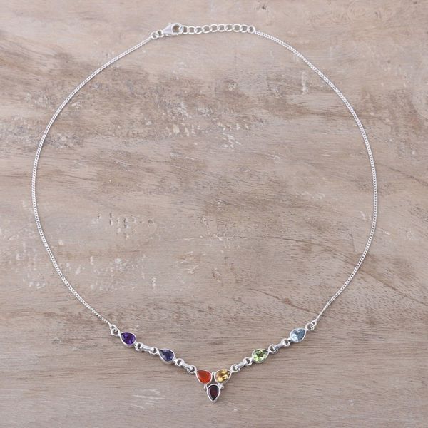 Alternate image for Multi-Gemstone Sterling Silver Chakra Necklace from India Shimmering Harmony