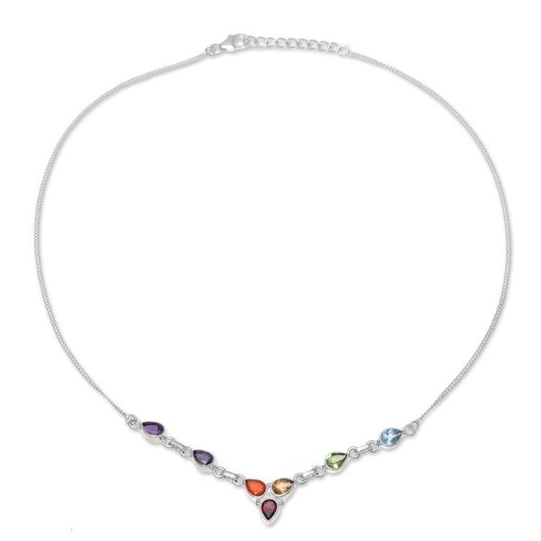 Alternate image for Multi-Gemstone Sterling Silver Chakra Necklace from India Shimmering Harmony