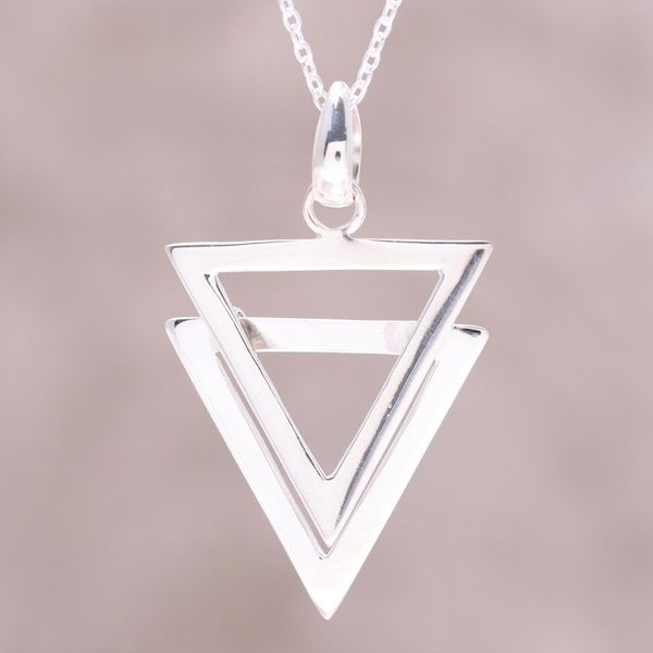 Alternate image for Modern Double Triangle Sterling Silver Pendant Necklace New Direction