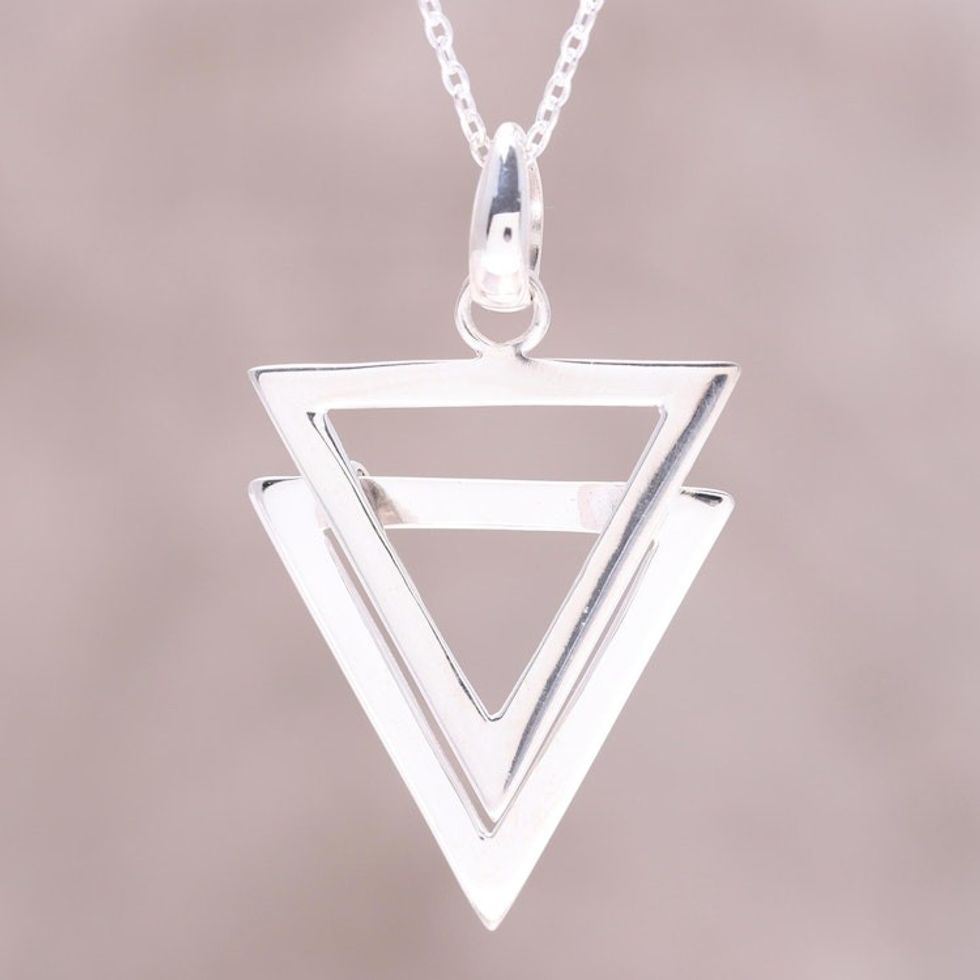 Modern Double Triangle Sterling Silver Pendant Necklace 'New Direction'