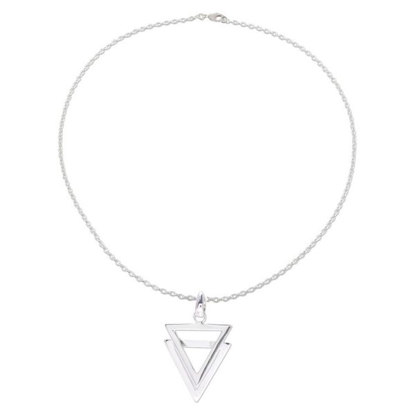 Alternate image for Modern Double Triangle Sterling Silver Pendant Necklace New Direction