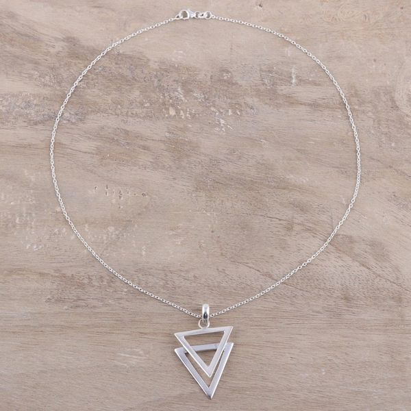 Alternate image for Modern Double Triangle Sterling Silver Pendant Necklace New Direction