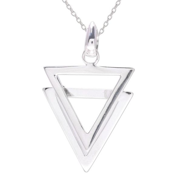 Alternate image for Modern Double Triangle Sterling Silver Pendant Necklace New Direction