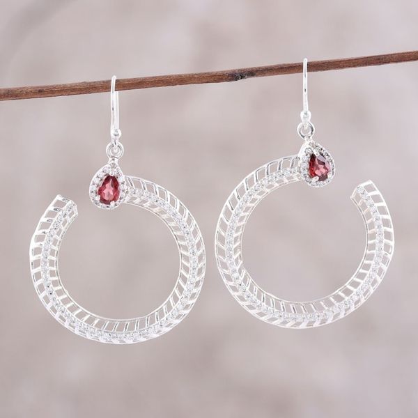 Alternate image for Garnet and CZ Dangle Earrings from India Radiant Crescent