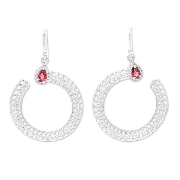 Alternate image for Garnet and CZ Dangle Earrings from India Radiant Crescent