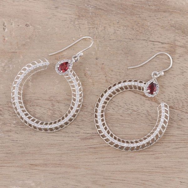 Alternate image for Garnet and CZ Dangle Earrings from India Radiant Crescent