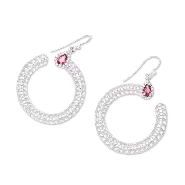 Alternate image for Garnet and CZ Dangle Earrings from India Radiant Crescent