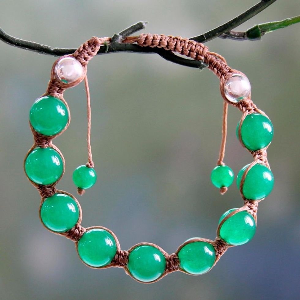 Quartz and Sterling Silver Beaded Macrame Bracelet 'Verdant Lover'