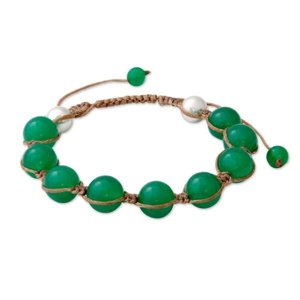 Alternate image for Quartz and Sterling Silver Beaded Macrame Bracelet Verdant Lover