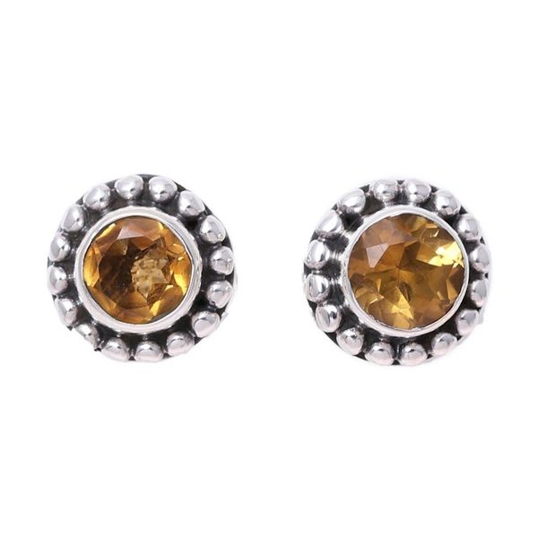 Alternate image for Round Citrine and Sterling Silver Dot Motif Stud Earrings Glistening Sunshine