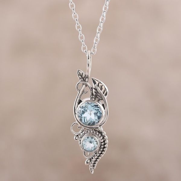 Alternate image for Leafy Blue Topaz Pendant Necklace from India Classic Glory