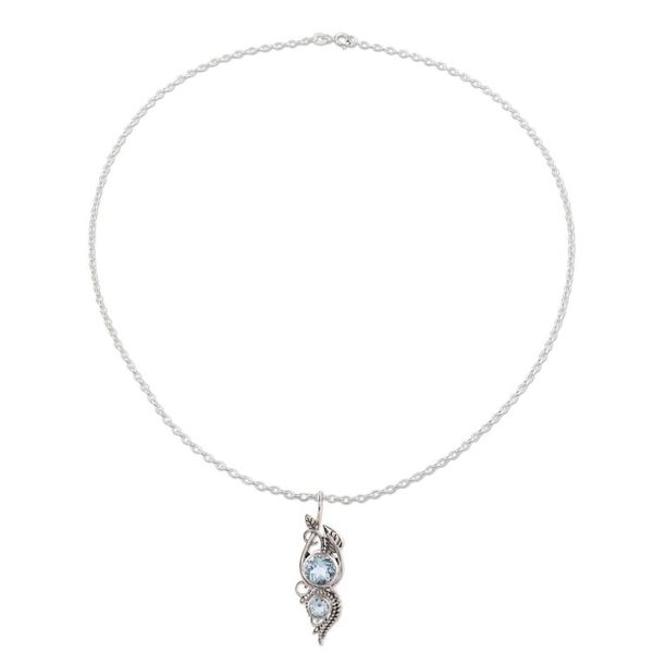 Alternate image for Leafy Blue Topaz Pendant Necklace from India Classic Glory