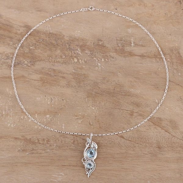 Alternate image for Leafy Blue Topaz Pendant Necklace from India Classic Glory