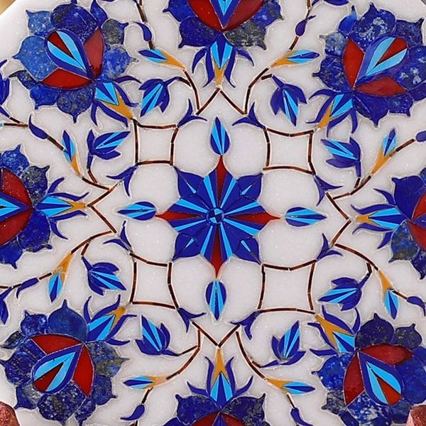 Alternate image for Marble Inlay Decorative Plate with Blue Floral Motifs Floral Imagination