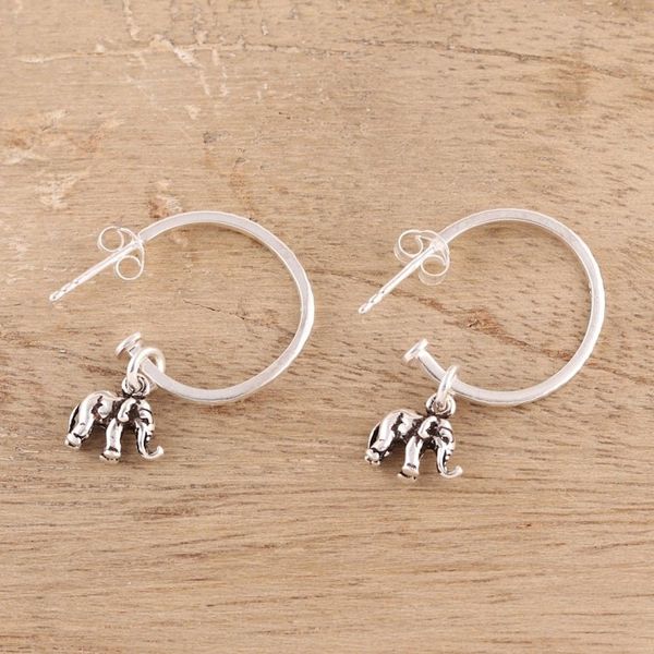 Alternate image for Sterling Silver Elephant Dangle Earrings from India Swaying Elephants