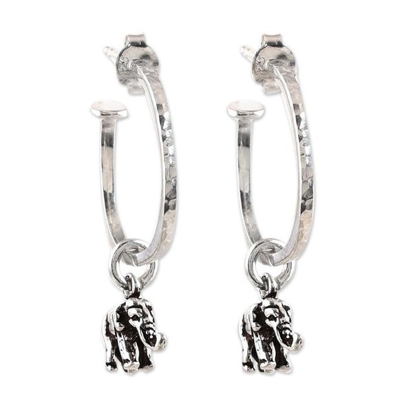 Alternate image for Sterling Silver Elephant Dangle Earrings from India Swaying Elephants