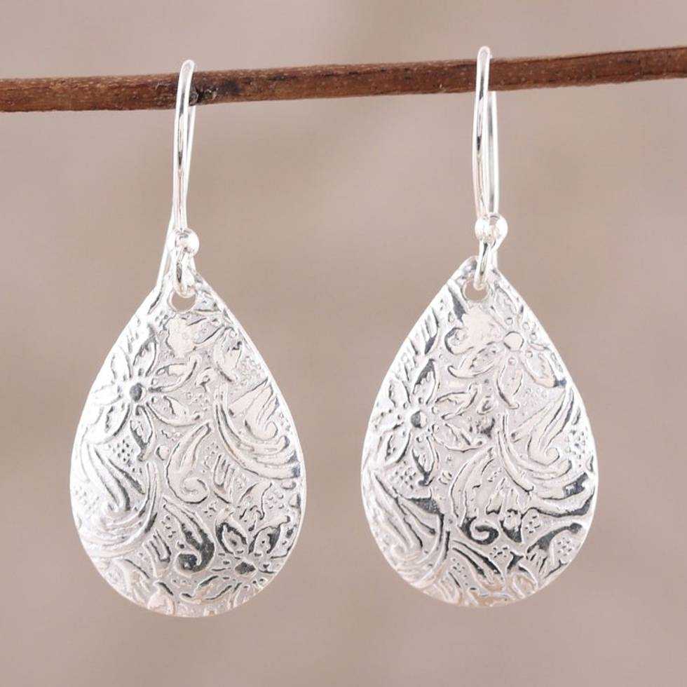Floral Sterling Silver Drop Earrings from India 'Magnificent Drops'