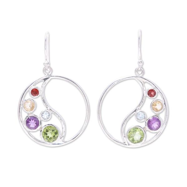 Alternate image for Circular Multi-Gemstone Dangle Earrings from India Sparkling Loop
