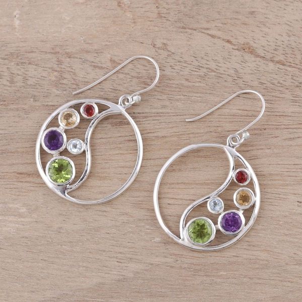 Alternate image for Circular Multi-Gemstone Dangle Earrings from India Sparkling Loop
