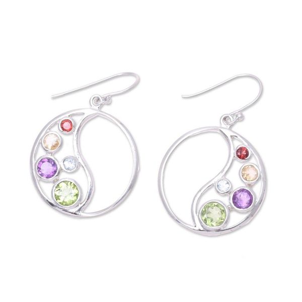Alternate image for Circular Multi-Gemstone Dangle Earrings from India Sparkling Loop