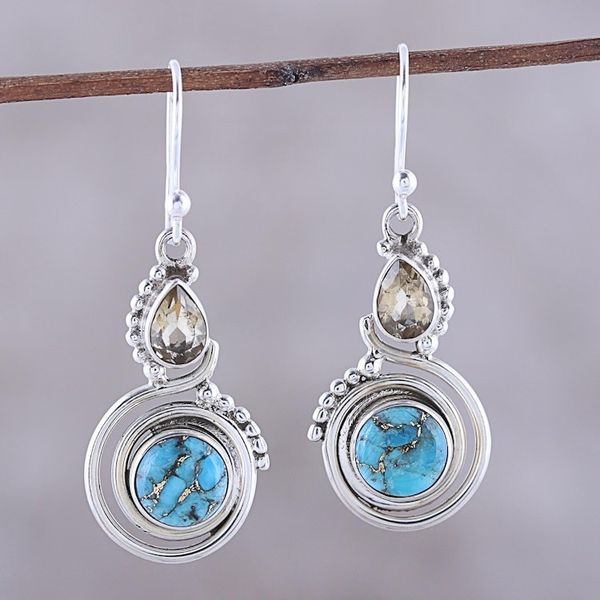 Alternate image for Citrine and Composite Turquoise Dangle Earrings from India Magic Alliance