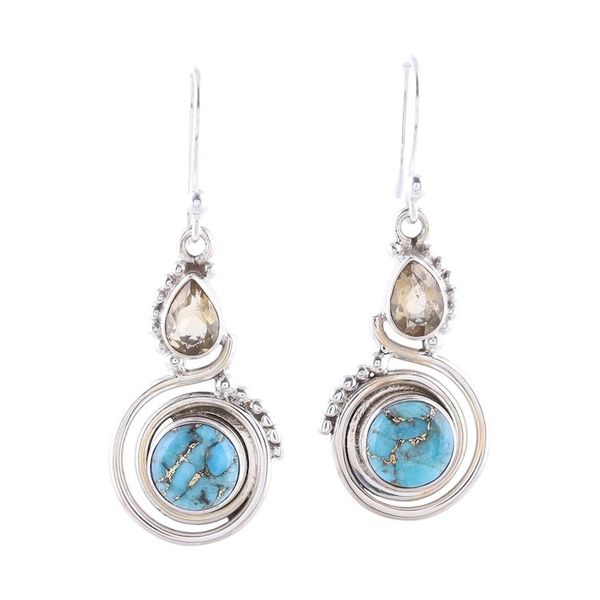 Alternate image for Citrine and Composite Turquoise Dangle Earrings from India Magic Alliance