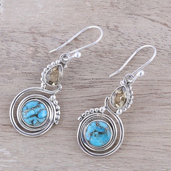 Alternate image for Citrine and Composite Turquoise Dangle Earrings from India Magic Alliance