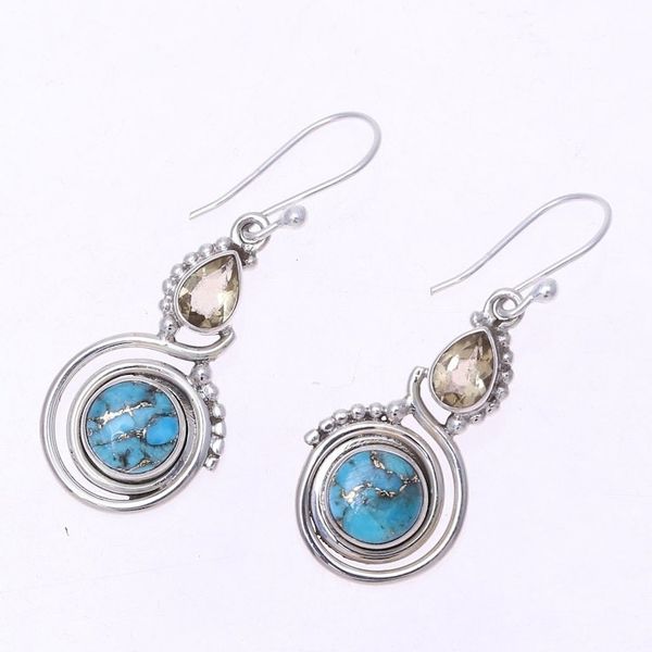 Alternate image for Citrine and Composite Turquoise Dangle Earrings from India Magic Alliance