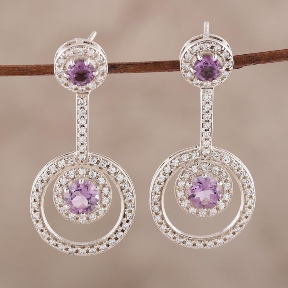 Faceted Amethyst Drop Earrings from India 'Endless Love'