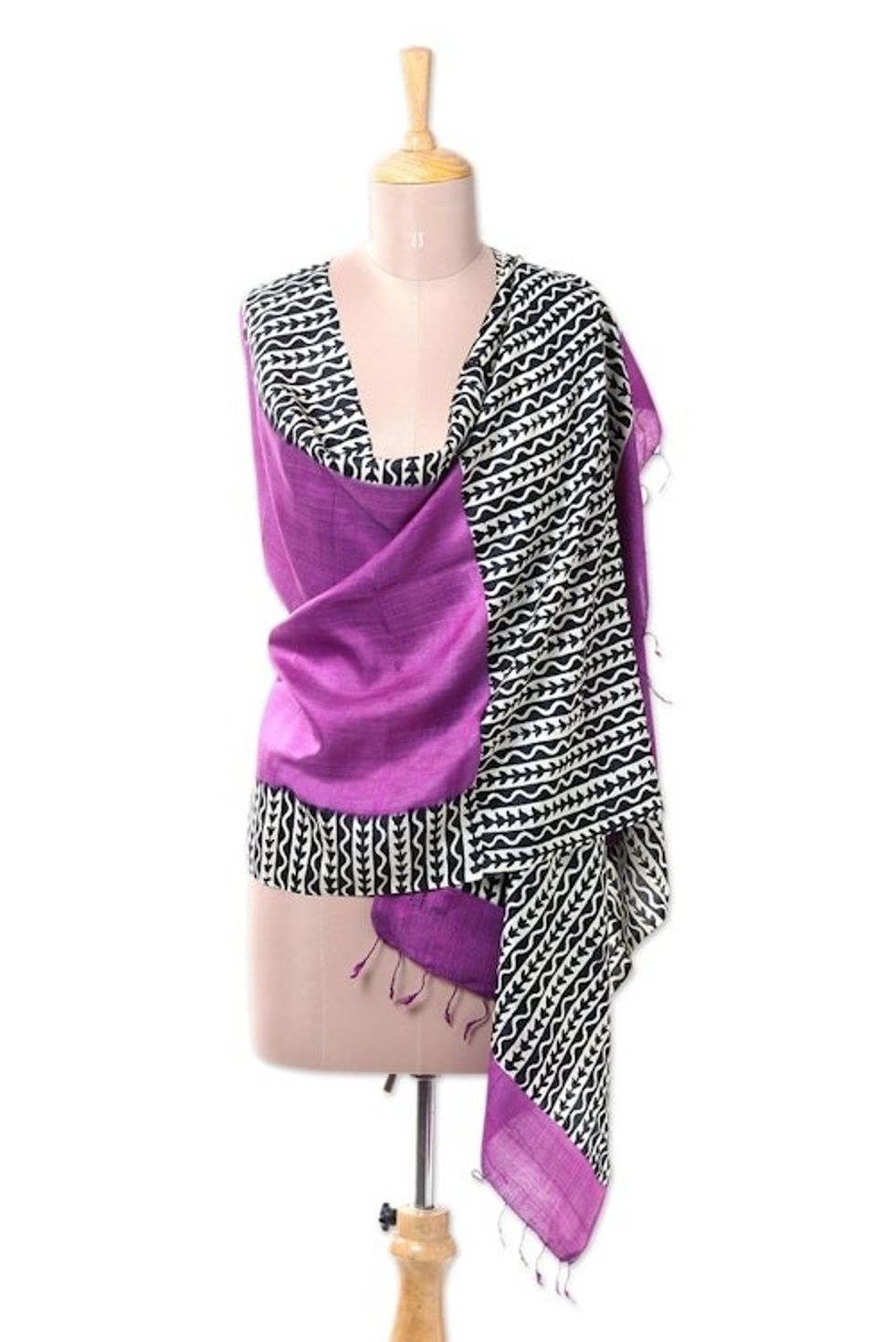 Handwoven Silk Shawl in Amethyst from India 'Amethyst Jungle'