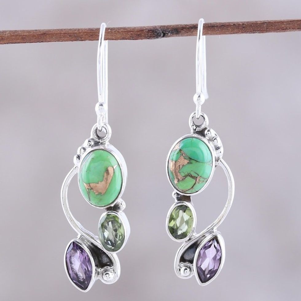 Multi-Gemstone Dangle Earrings Crafted in India 'Classic Glamour'