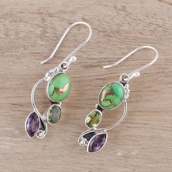 Alternate image for Multi-Gemstone Dangle Earrings Crafted in India Classic Glamour