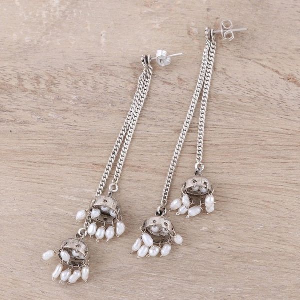 Alternate image for Sterling Silver and Cultured Pearl Jhumki Earrings Wedding Bells