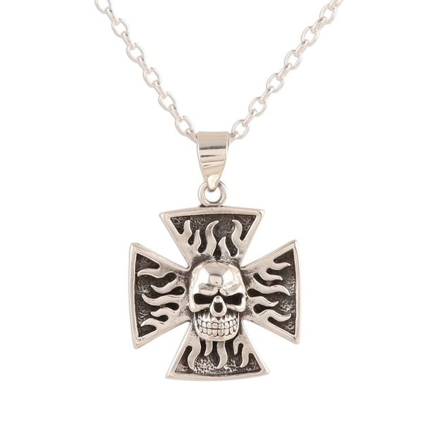 Alternate image for Sterling Silver Skull Cross Pendant Necklace from India Fiery Skull Cross
